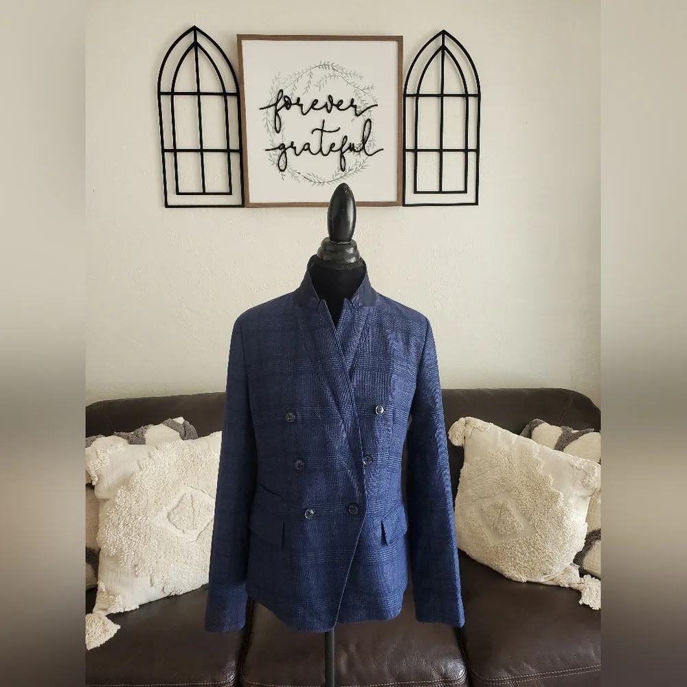 Banana Republic Double Breasted Plaid Blazer Size 8 Classic Boho Chic